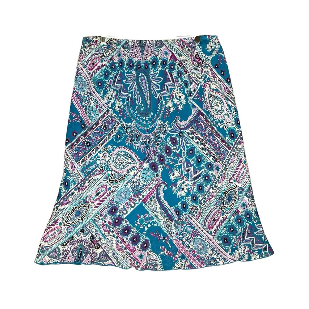 Vtg AGB Turquoise Paisley Sequin Midi A-Line Skirt XL Whimsigoth Fairycore Y2K